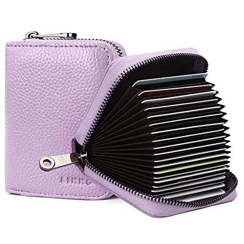 Linno RFID 20 Slots Credit Card Wallet Genuine Leather Small Wallet for Women or Men with Zipper | RFID Blocking & Large Capacity thumbnail 1