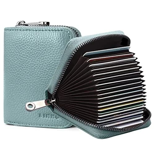 Linno RFID Credit Card Holder Genuine Leather Small Wallet for Women or Men with Zipper | 20 Slots Accordion Style thumbnail 1
