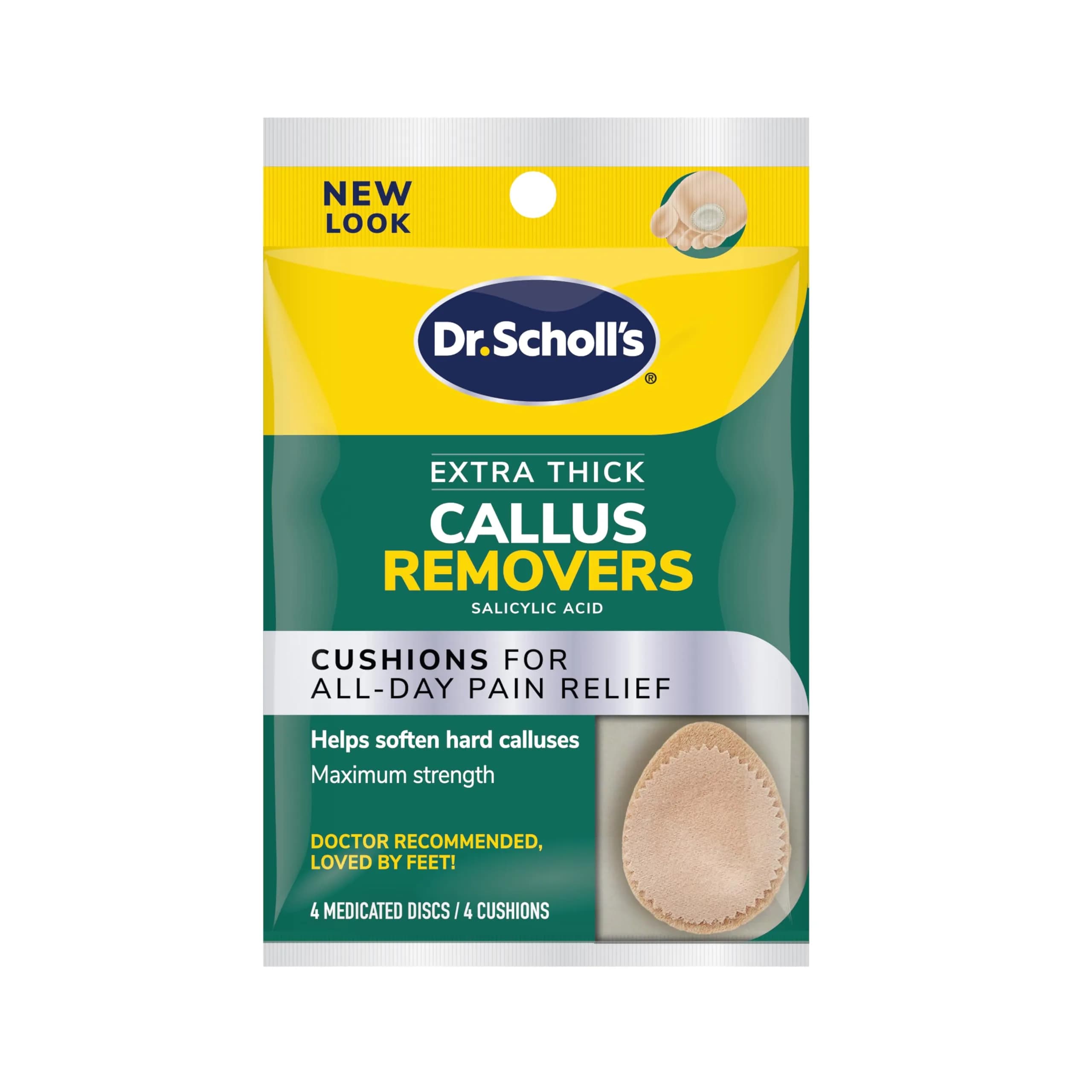 Dr. Scholl's Extra Thick Callus Remover Discs 4 Count | Medicated Pads for Softening Hard Calluses and All-Day Pain Relief — Beige