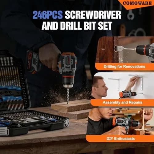 COMOWARE 246-Piece Drill Bit and Screwdriver Set | For Wood, Metal, Masonry, Cement & Screws thumbnail 7
