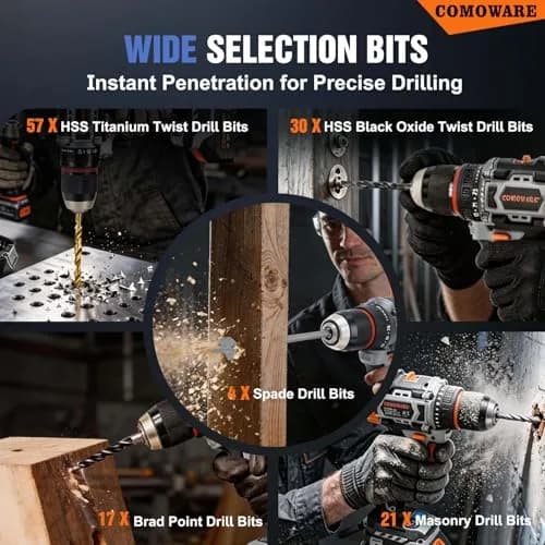 COMOWARE 246-Piece Drill Bit and Screwdriver Set | For Wood, Metal, Masonry, Cement & Screws thumbnail 3