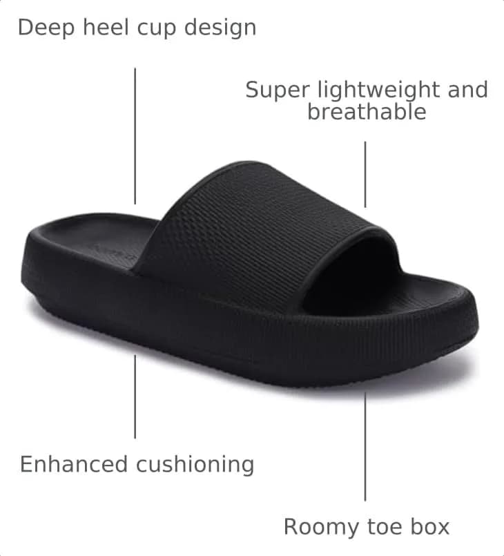 Joomra Black Pillow Slippers for Women & Men | 25.4cm (10"-11.5" W / 9"-10" M) thumbnail 3