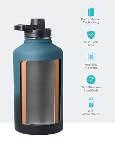BUZIO 1.89 L (64 oz) Insulated Water Jug with 3 Lids & Straws | Keeps Cold 48 Hrs, Hot 24 Hrs thumbnail 4