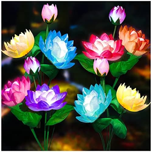 TONULAX Solar Garden Lights Lotus Flower 4 Pack | 7 Color Changing Outdoor Path Lights thumbnail 1