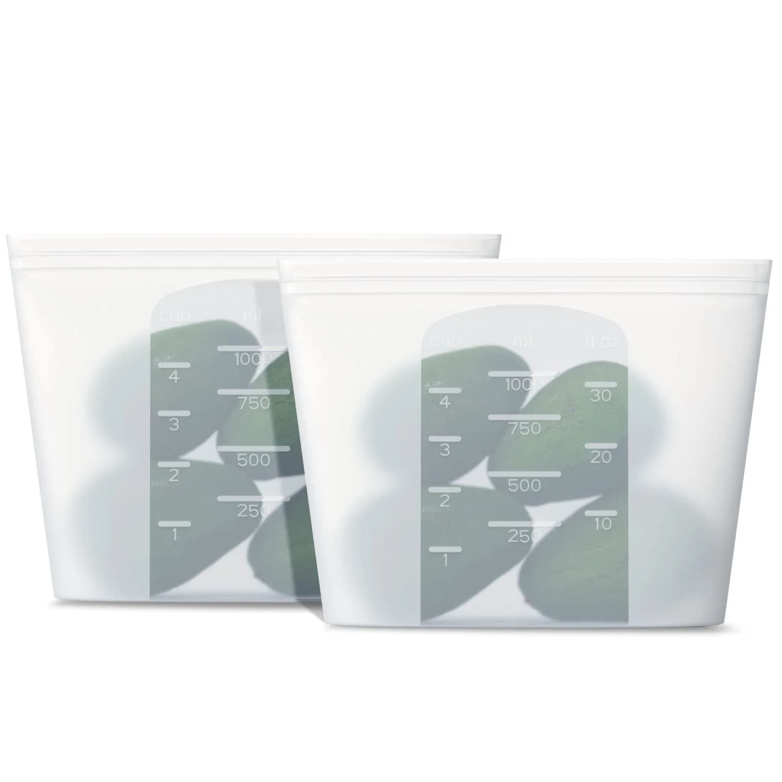 Winrock Reusable Silicone Food Storage Bags 3 Pack | Microwave & Dishwasher Safe, BPA Free, Stand Up Zip Containers (51oz, 34oz, 17oz) — White