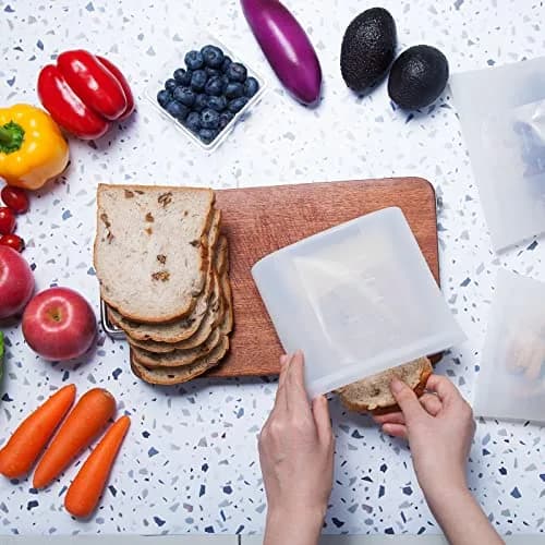 Winrock Reusable Silicone Food Storage Bags 1000ml (32oz) | Airtight, Leak-Proof Zip Seal Containers (2-Pack, White) thumbnail 5