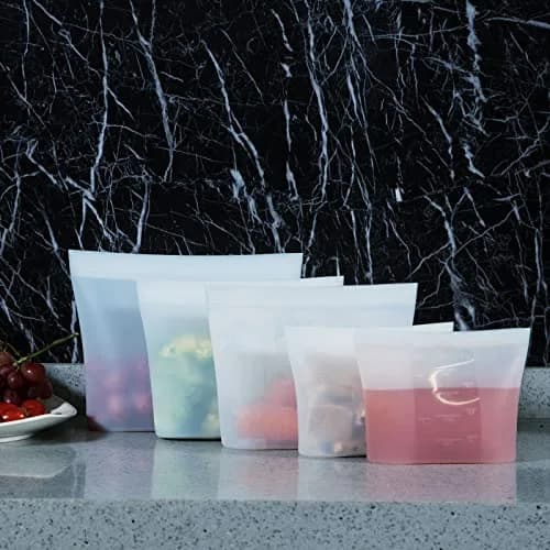 Winrock Reusable Silicone Food Storage Bags 1000ml (32oz) | Airtight, Leak-Proof Zip Seal Containers (2-Pack, White) thumbnail 6