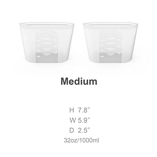 Winrock Reusable Silicone Food Storage Bags 1000ml (32oz) | Airtight, Leak-Proof Zip Seal Containers (2-Pack, White) thumbnail 3