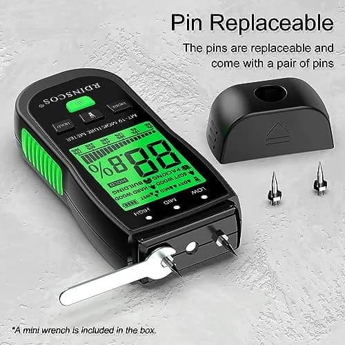 RDINSCOS Pin-Type Wood Moisture Meter with Backlit LCD & Extra Pins | 12cm (4.72in) Length thumbnail 6