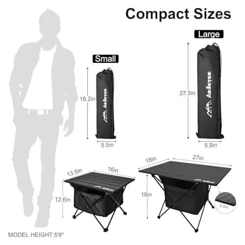 Audoyon Foldable Camping Side Table Black | Ultralight Aluminum Roll-Up Table with Carry Bag (16 inch Small) thumbnail 2