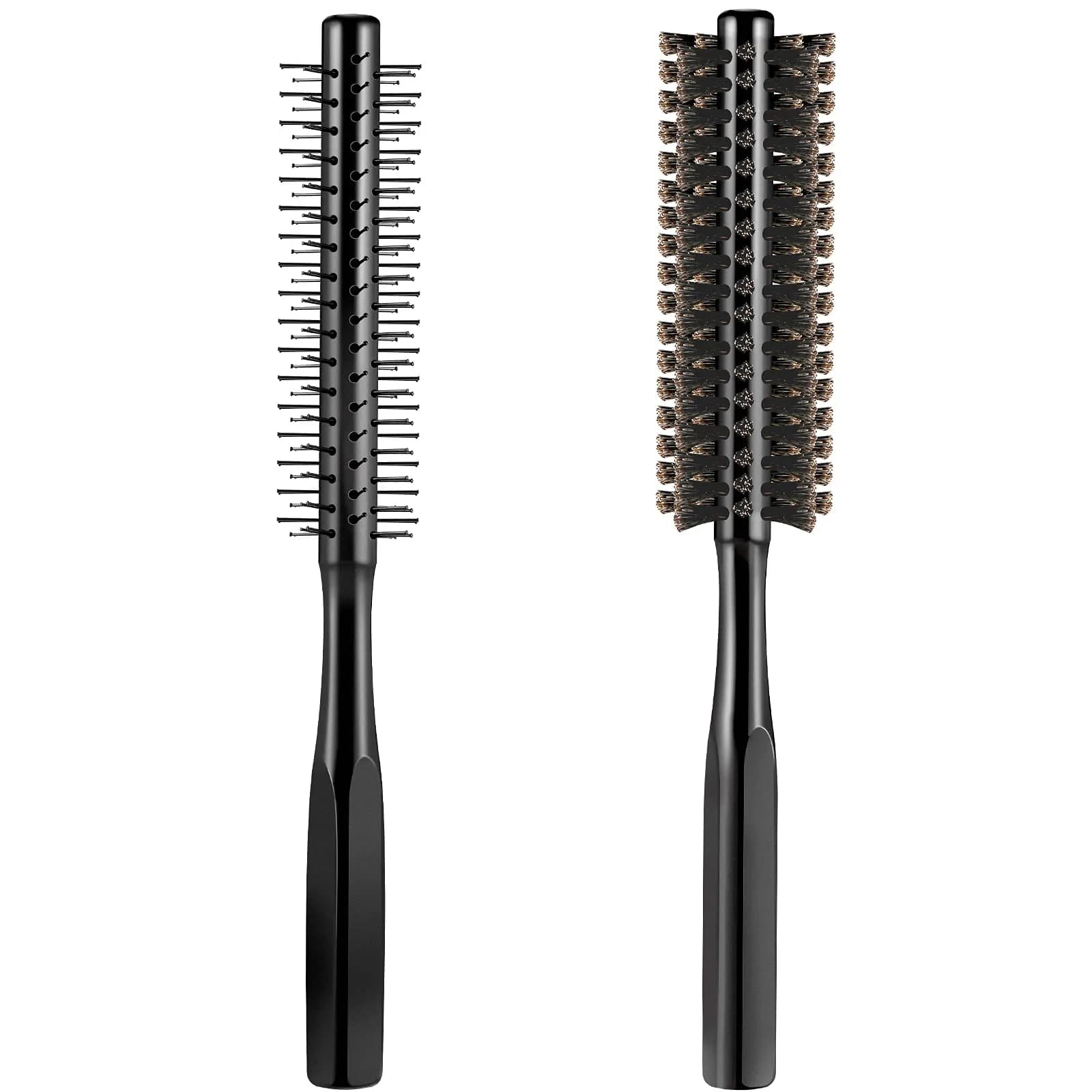 Geiserailie 2 Pieces Round Hair Comb Set 21 cm (8.26 inches) | Bristle & Wood Massage Brushes — Black