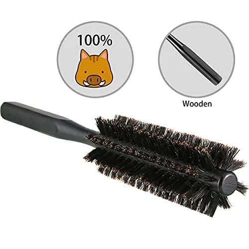 Geiserailie Black Round Hair Comb Set | 2-Piece Wooden Handle with Nylon & Boar Bristles | 21 cm (8.26 inches) thumbnail 6