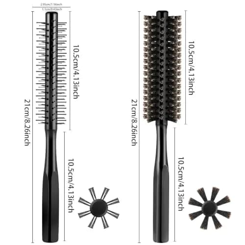 Geiserailie Black Round Hair Comb Set | 2-Piece Wooden Handle with Nylon & Boar Bristles | 21 cm (8.26 inches) thumbnail 2
