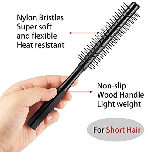 Geiserailie Black Round Hair Comb Set | 2-Piece Wooden Handle with Nylon & Boar Bristles | 21 cm (8.26 inches) thumbnail 3