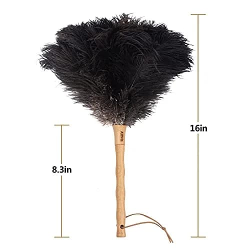 Aldwin Ostrich Feather Dusters for Cleaning, 16 inch Black | Premium Handcrafted Feather Duster with Wooden Handle thumbnail 2