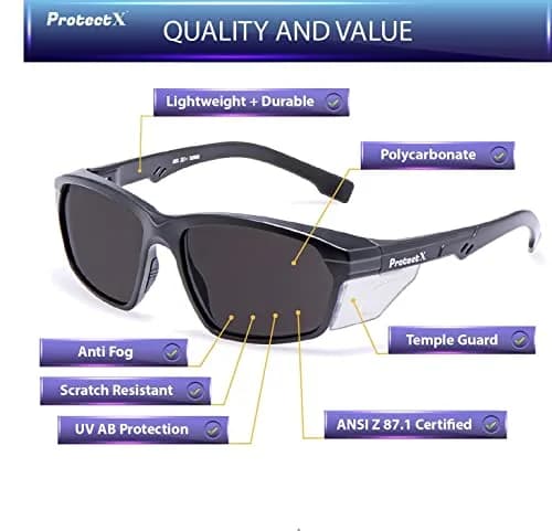 ProtectX Super Light Safety Glasses, Voyager Tinted Smoke, ANSI Z87.1 Rated | Anti-Fog, UV Protection thumbnail 2