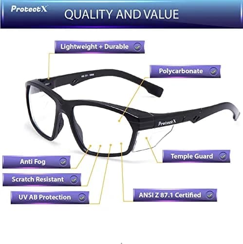 ProtectX Voyager Clear Super Light Safety Glasses | ANSI Z87.1 Rated, Anti-Fog, UV Protection thumbnail 2
