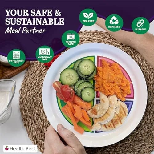 Health Beet Macro Diet Portion Control Plate 10 inch (25.4 cm) | Balanced Eating Plate for Veggies, Carbs & Protein thumbnail 3