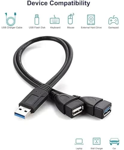 Eanetf Dual USB Splitter Cable 30cm (1ft) | USB 3.0 Female + USB 2.0 Female thumbnail 6