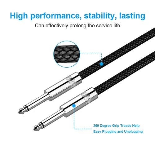 New Bee 6 ft Straight Black Electric Guitar Cable for Instruments - Low Noise, High Fidelity thumbnail 4