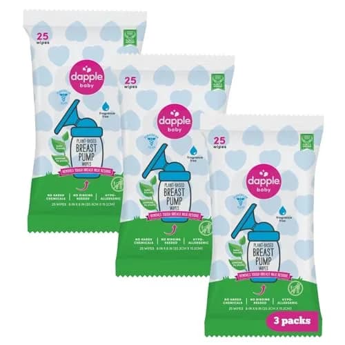 Dapple Baby Breast Pump Wipes - 75 Count (3 Packs of 25) | Hypoallergenic & Fragrance-Free thumbnail 1