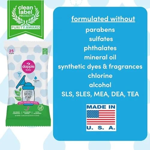 Dapple Baby Breast Pump Wipes - 75 Count (3 Packs of 25) | Hypoallergenic & Fragrance-Free thumbnail 4