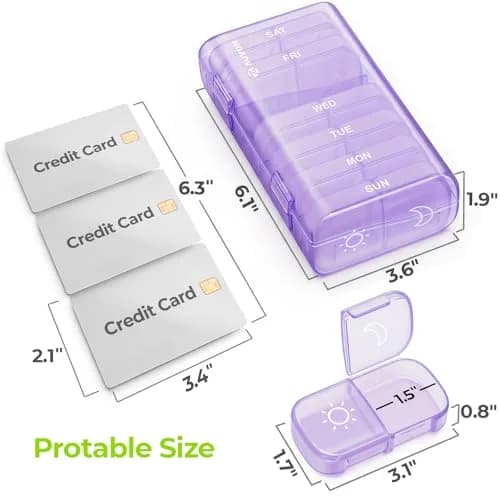 AUVON Weekly Pill Organizer 2 Times a Day, Large Pill Box 7 Day with 14 Compartments | Personal Pill Dispenser thumbnail 5
