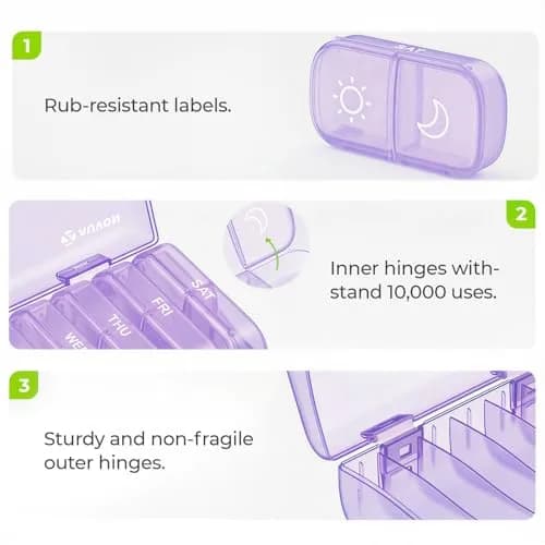 AUVON Weekly Pill Organizer 2 Times a Day, Large Pill Box 7 Day with 14 Compartments | Personal Pill Dispenser thumbnail 3