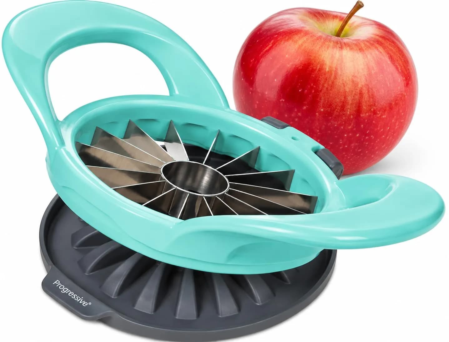 Progressive PrepWorks Apple Slicer and Corer, Red | 16 Thin Apple Slices, Safe & Efficient — Turquoise