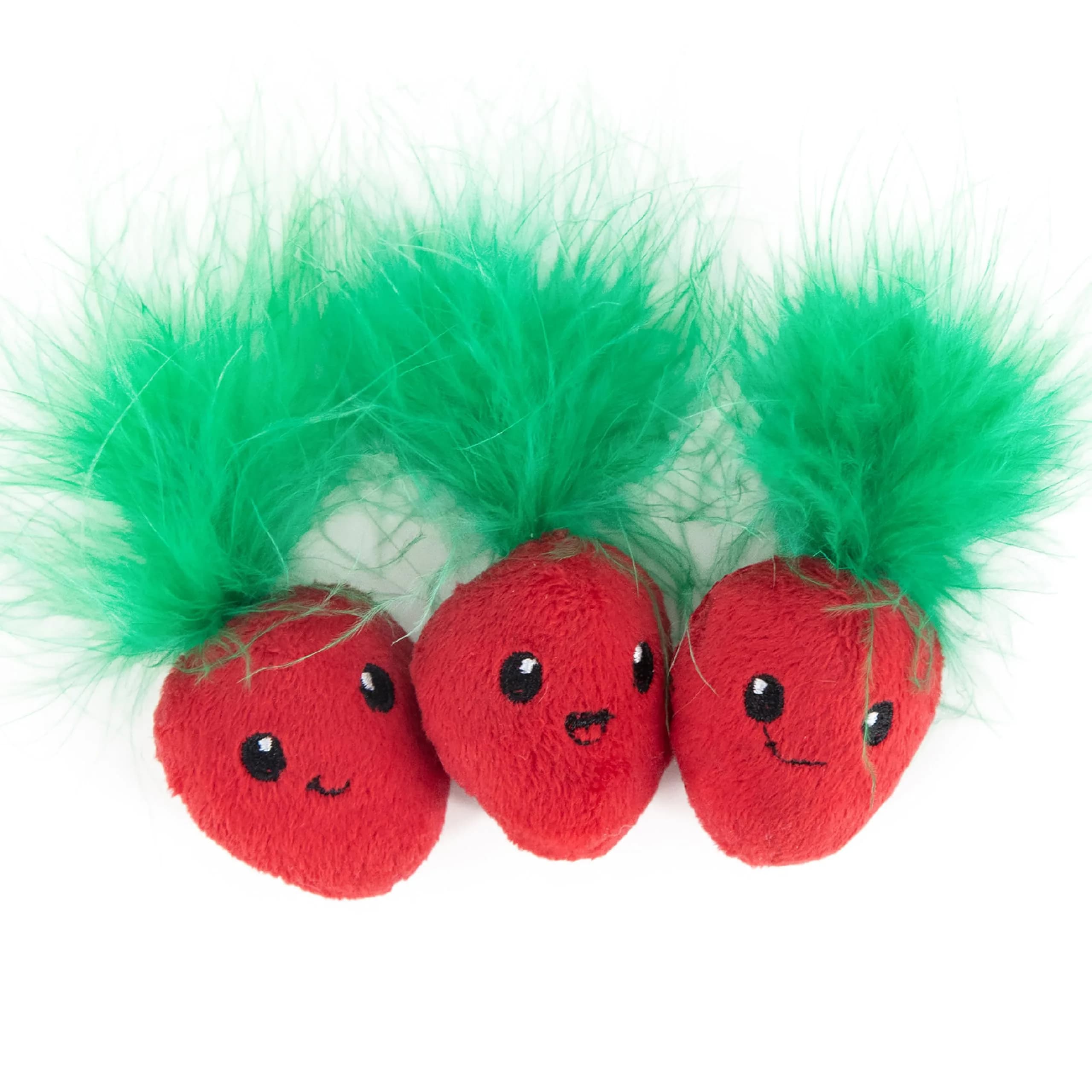 Catstages Strawbabies Dental Cat Chew Toy 3-Pack | Catnip & Feathers for Play & Dental Health