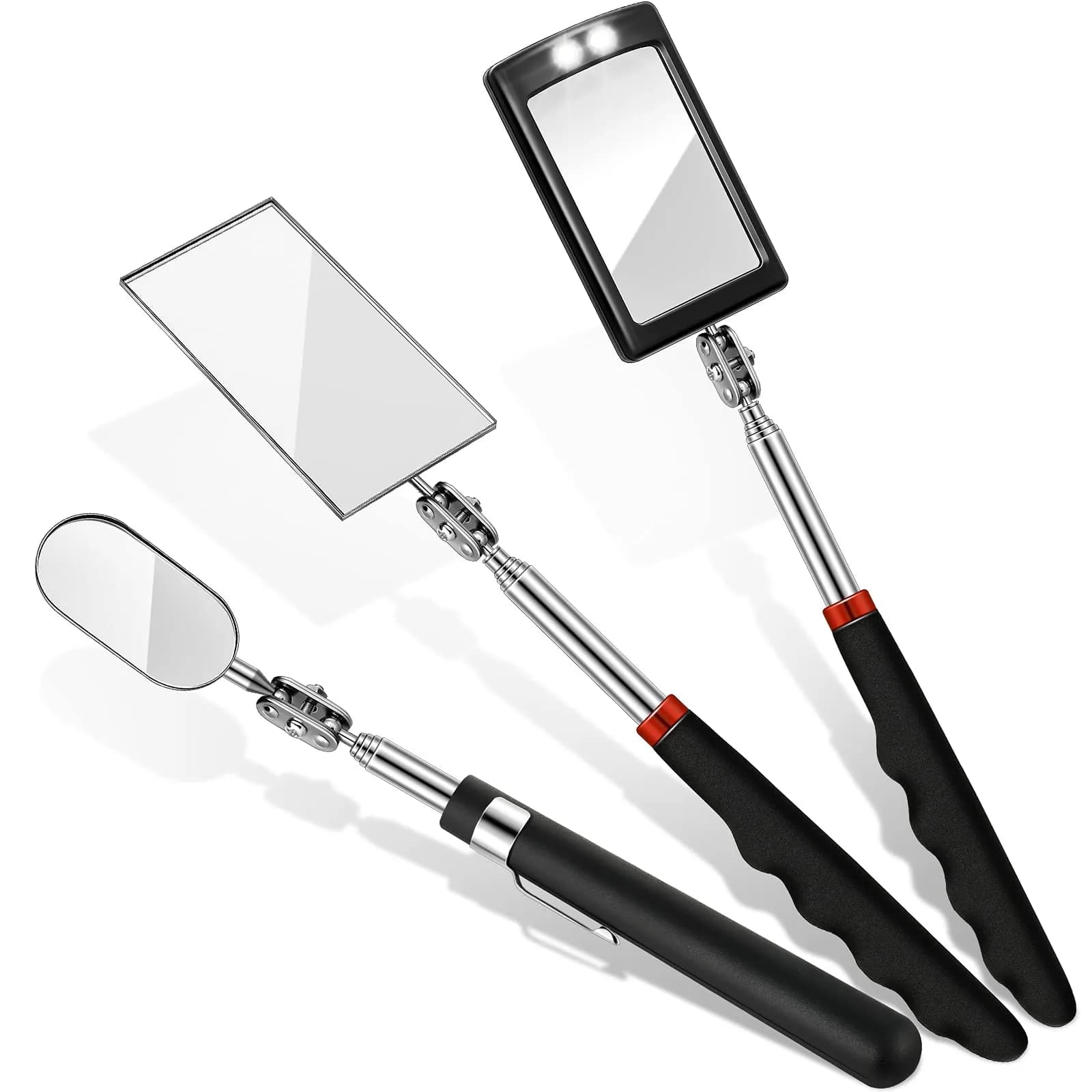Blulu Precision Measuring Inspection Mirror 3-Piece Set | Telescoping, Lighted, Oval Style for Small Parts & Vehicle Checks - main product image