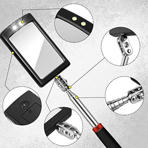 Blulu Precision Measuring Inspection Mirror 3-Piece Set | Telescoping, Lighted, Oval Style for Small Parts & Vehicle Checks thumbnail 4