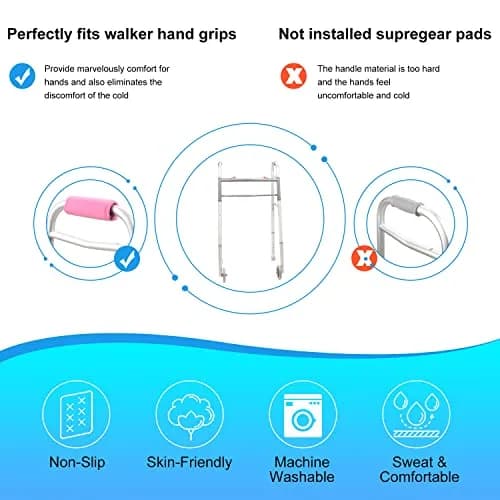 supregear Pink 2 Pack Walker Grips | Soft Padded Hand Covers for Mobility Aids thumbnail 5