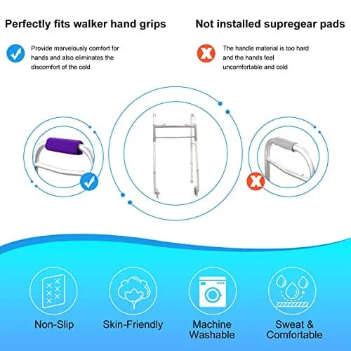 supregear Walker Grips (2 Pack) | Soft Padded Non-slip Handle Covers for Walkers, Rollators, Crutches, Wheelchairs, Purple thumbnail 5