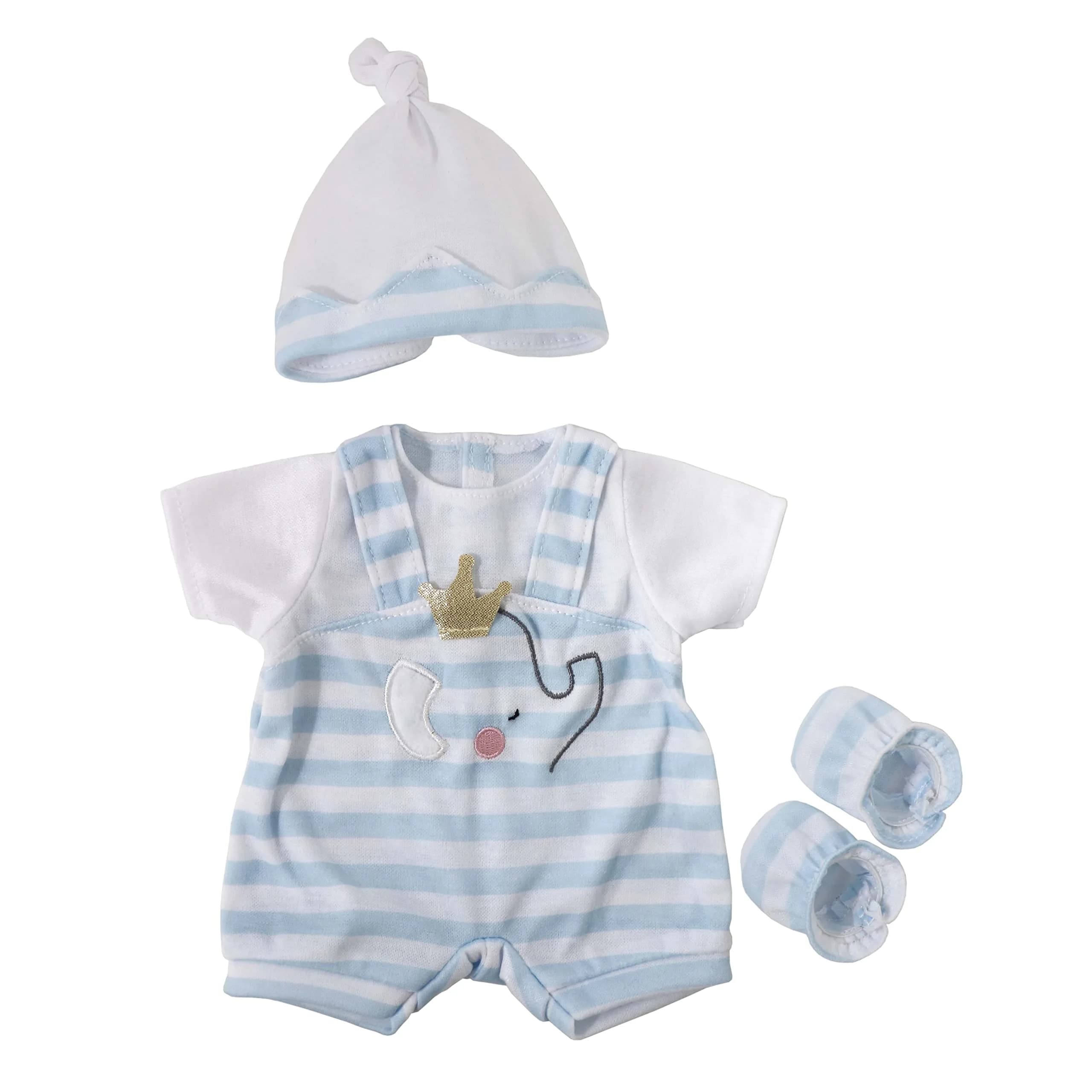 JC Toys Berenguer Boutique Baby Doll Outfit 14-16" | Blue Stripes & White Shorts, Includes Headband & Booties, Ages 2+