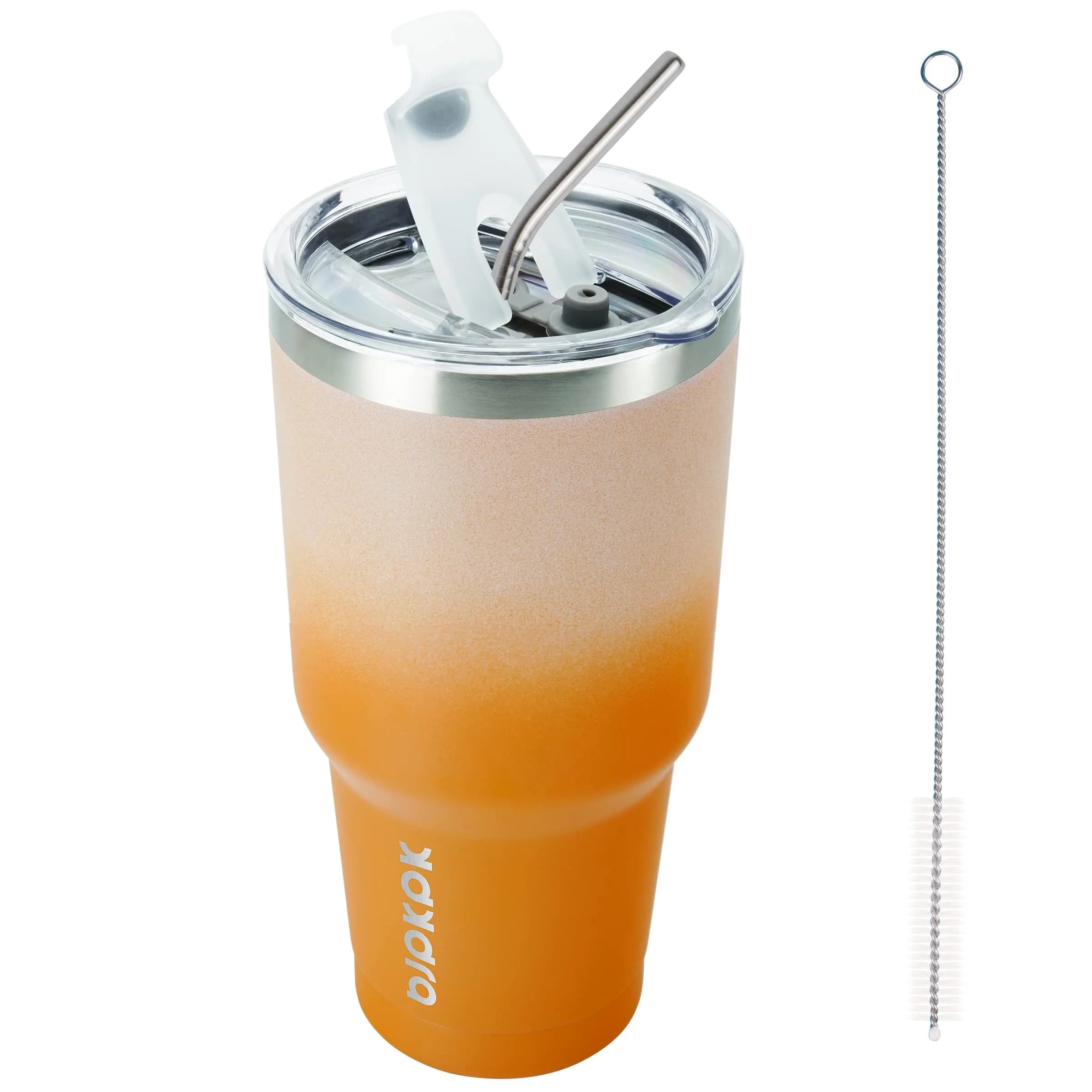 BJPKPK 30 oz (890 ml) Insulated Tumbler with Lid and Straw | Double Wall Vacuum Stainless Steel — A-Coral-30oz / 30 Ounces