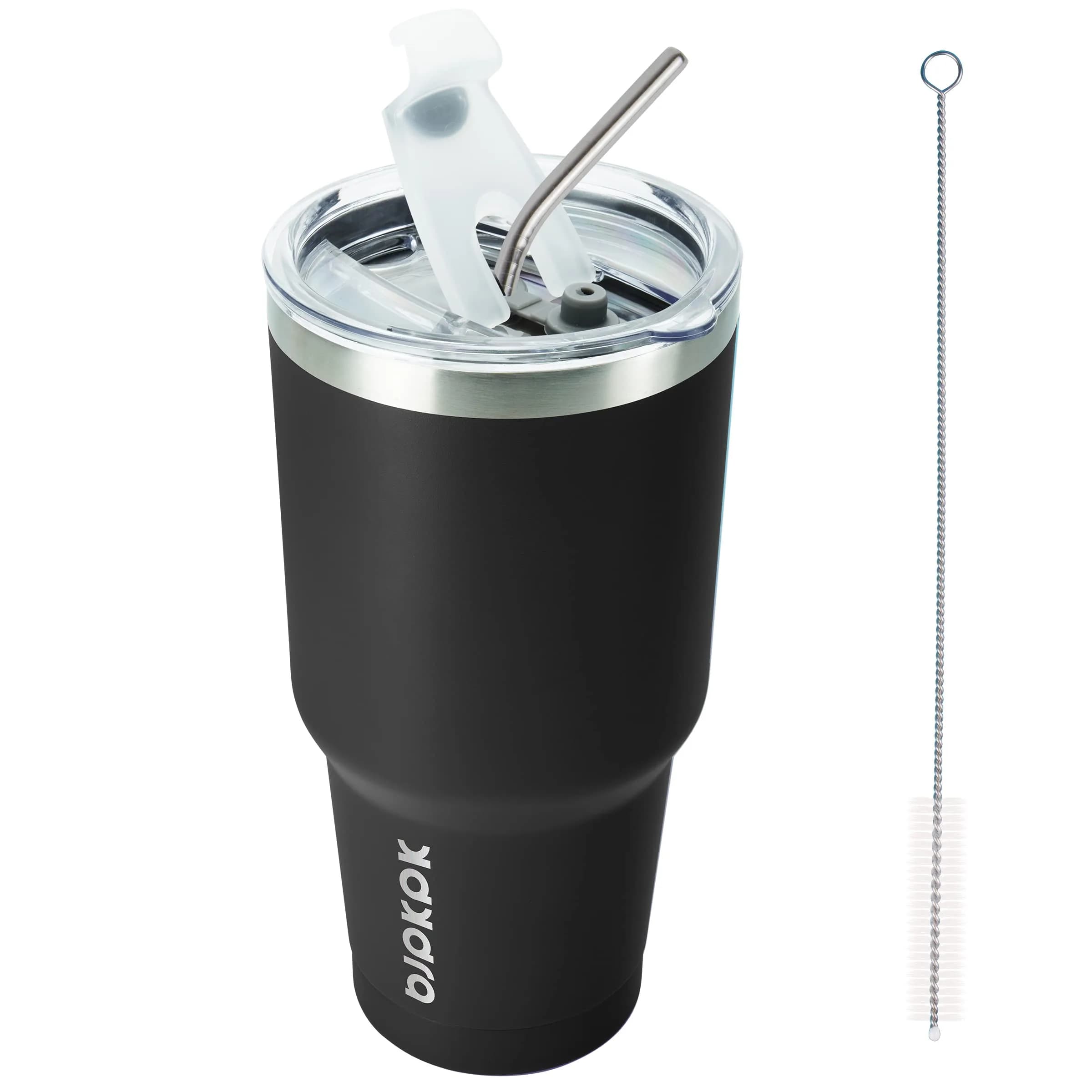 BJPKPK 30 oz (890 ml) Insulated Tumbler with Lid and Straw | Double Wall Vacuum Stainless Steel — Black-30oz / 30 Ounces