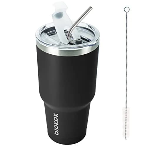 BJPKPK 30 oz Insulated Tumbler with Lid and Straw | Double Wall Vacuum, BPA Free, Leak Proof, Keeps Hot/Cold, Travel & Beach Ready, Car Holder Fit, Black thumbnail 1