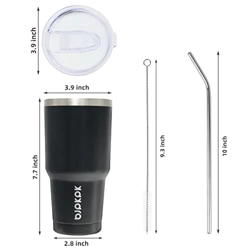 BJPKPK 30 oz Insulated Tumbler with Lid and Straw | Double Wall Vacuum, BPA Free, Leak Proof, Keeps Hot/Cold, Travel & Beach Ready, Car Holder Fit, Black thumbnail 2