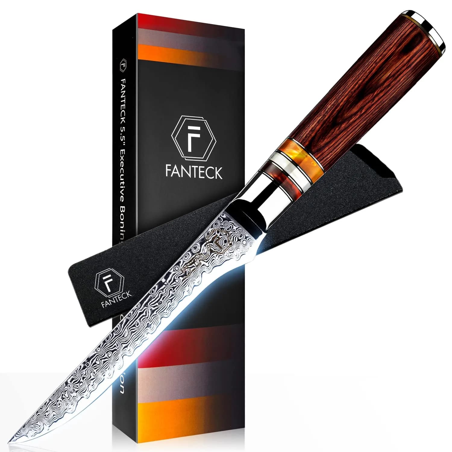 F FANTECK 5.5" Damascus Boning Knife | Japanese High Carbon Steel Fillet Knife with Sheath