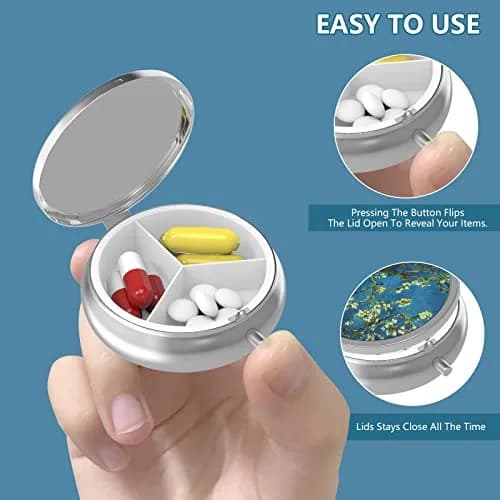 Hion Pill Box 3 Compartment Small Pill Organizer for Pocket or Purse | Elegant Metal & Plastic Design thumbnail 4