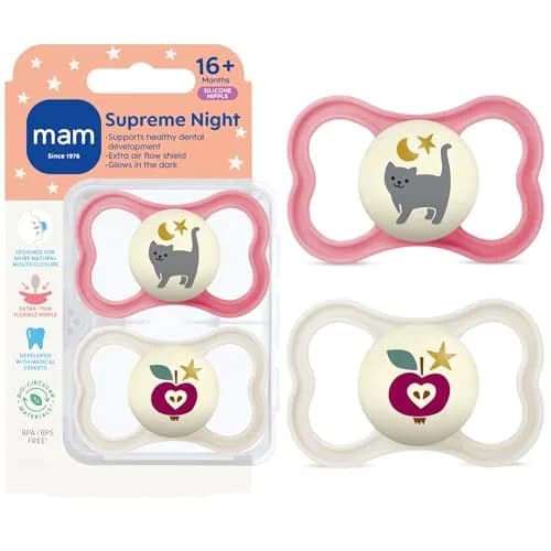 MAM Supreme Baby Pacifier 16+ Mths Glow-in-the-Dark 2-Pack | Developed with Orthodontists & Pediatric Dentists thumbnail 1