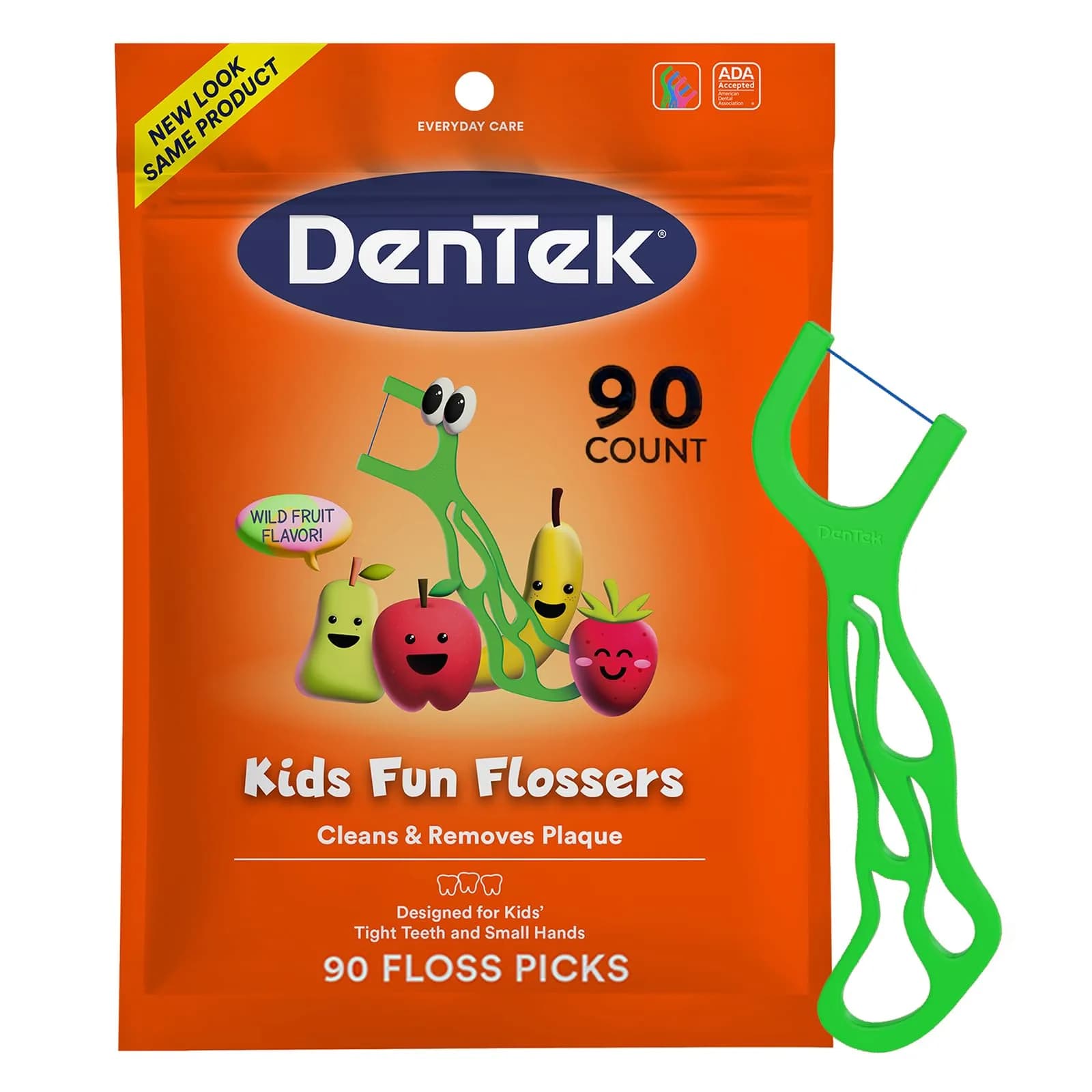 DenTek Kids Fun Flossers Wild Fruit Flavor 90 Count | ADA Accepted Floss Picks for Kids Ages 10 and Under