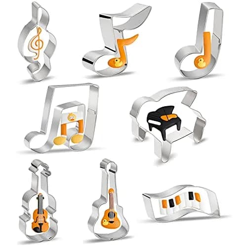 azflyife Music Note Cookie Cutter Shapes Set - 8 Pieces Stainless Steel Musical Instruments | Perfect for Baking & Parties thumbnail 1