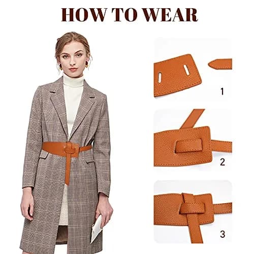 Glamorstar Women Leather Belts Vintage Irregular Waist Belt for Dresses Tie Knot Waistband Belt Brown 120CM/47.2IN | Adjustable Tie Closure thumbnail 2