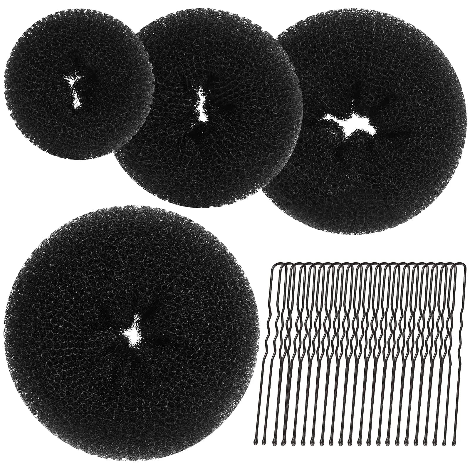 Teenitor Black Hair Donut Bun Maker Set | Extra-large, Large, Medium, Small Sizes with 20 Bobby Pins - main product image
