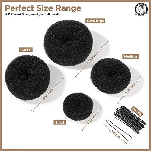 Teenitor Black Hair Donut Bun Maker Set | Extra-large, Large, Medium, Small Sizes with 20 Bobby Pins thumbnail 2