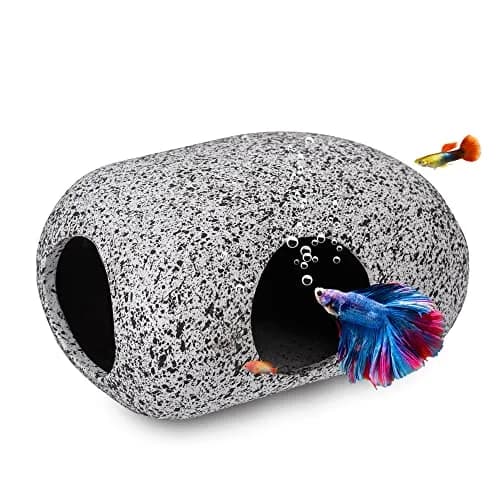 Ameliade Ceramic Betta Fish Tank Rock Cave Decor 9.5cm (3.74in) | Natural Stone Texture for Hiding & Breeding thumbnail 1
