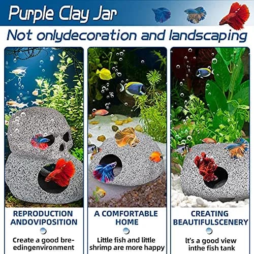 Ameliade Ceramic Betta Fish Tank Rock Cave Decor 9.5cm (3.74in) | Natural Stone Texture for Hiding & Breeding thumbnail 6