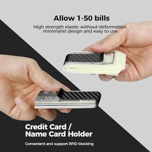 MONOCARBON Carbon Fiber Money Clip for Men | 2.8in (7.1cm) Slim Minimalist Wallet thumbnail 5